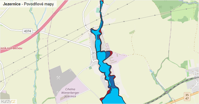 Jezernice - záplavové mapy stoleté vody