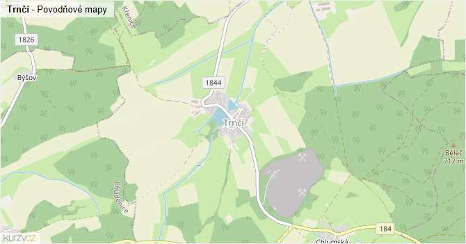 Trnčí - záplavové mapy stoleté vody