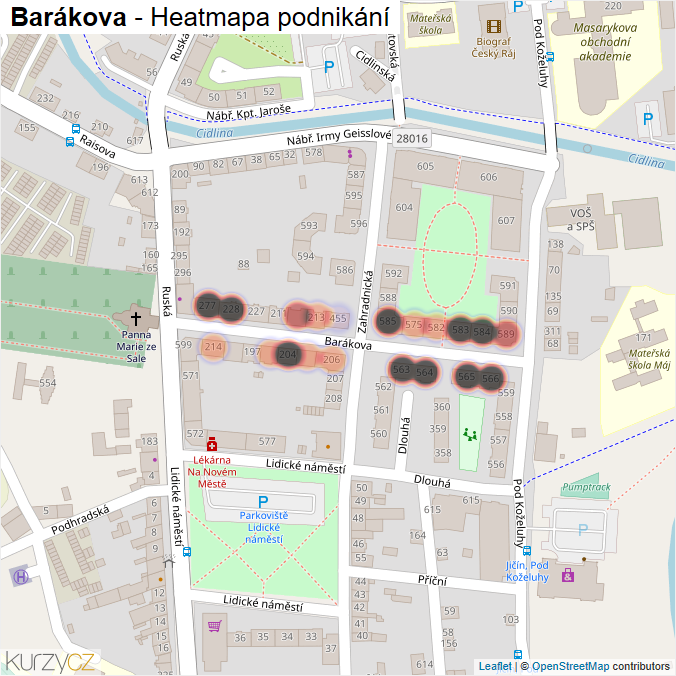 Mapa Barákova - Firmy v ulici.