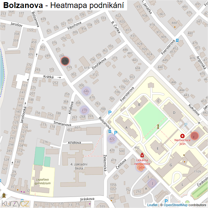 Mapa Bolzanova - Firmy v ulici.