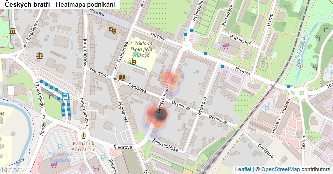 Českých bratří - mapa podnikání