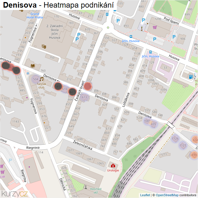 Mapa Denisova - Firmy v ulici.