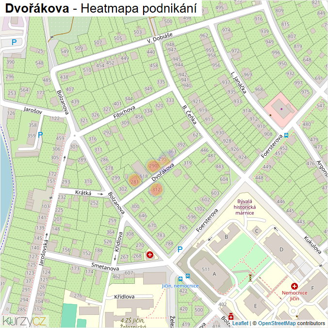 Mapa Dvořákova - Firmy v ulici.