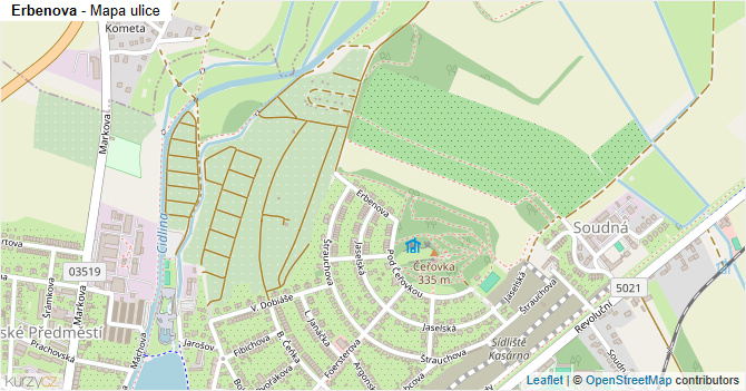 Erbenova - mapa ulice