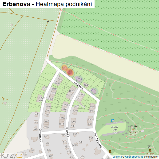Mapa Erbenova - Firmy v ulici.
