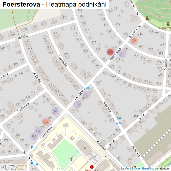 Mapa Foersterova - Firmy v ulici.