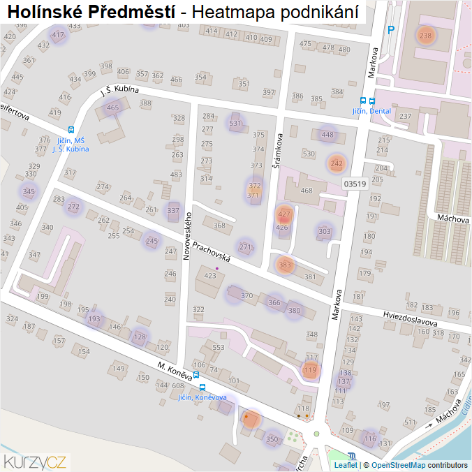 Mapa Holínské Předměstí - Firmy v části obce.
