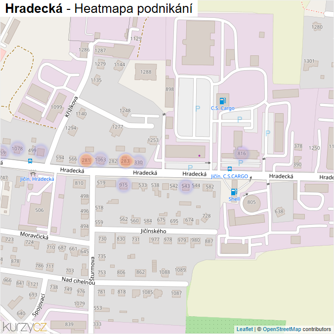 Mapa Hradecká - Firmy v ulici.