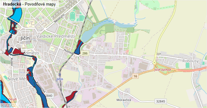 Hradecká - záplavové mapy stoleté vody