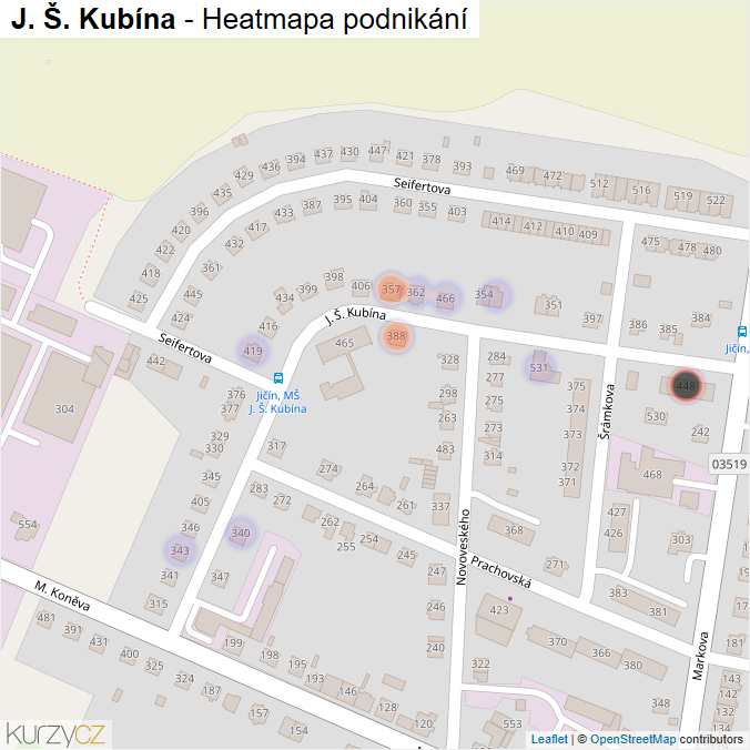 Mapa J. Š. Kubína - Firmy v ulici.