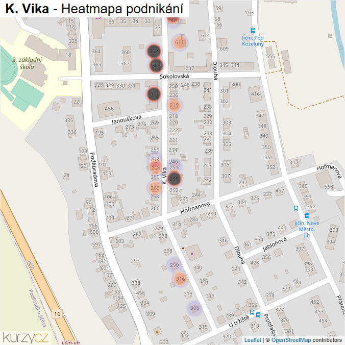 Mapa K. Vika - Firmy v ulici.