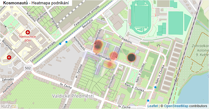 Kosmonautů - mapa podnikání