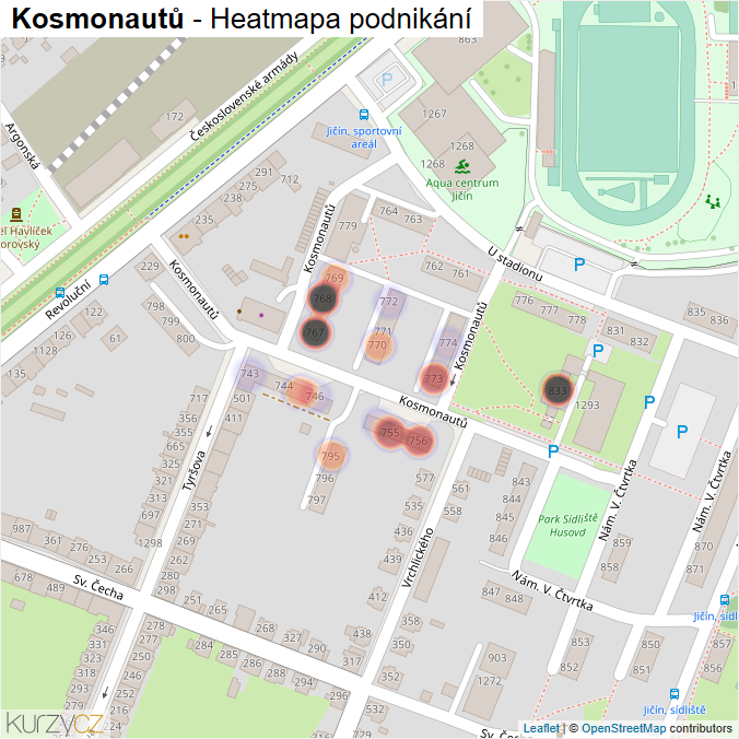 Mapa Kosmonautů - Firmy v ulici.