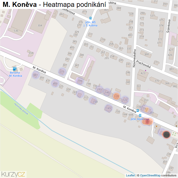 Mapa M. Koněva - Firmy v ulici.