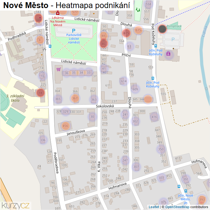 Mapa Nové Město - Firmy v části obce.