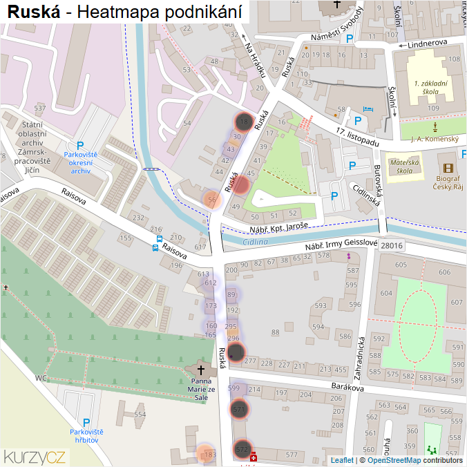 Mapa Ruská - Firmy v ulici.