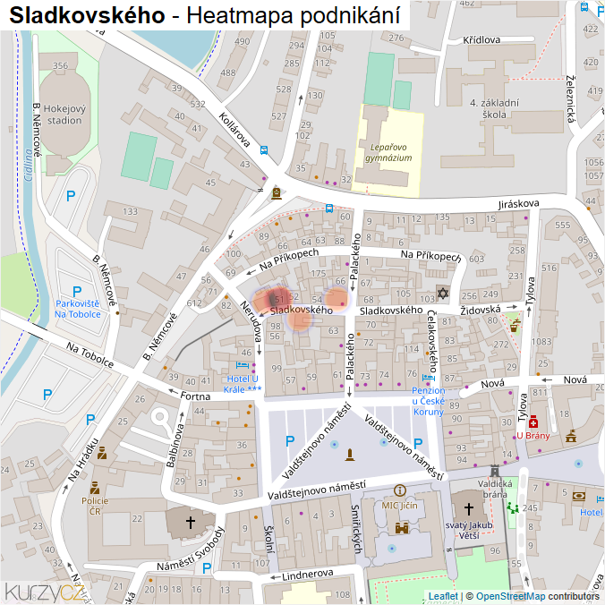 Mapa Sladkovského - Firmy v ulici.