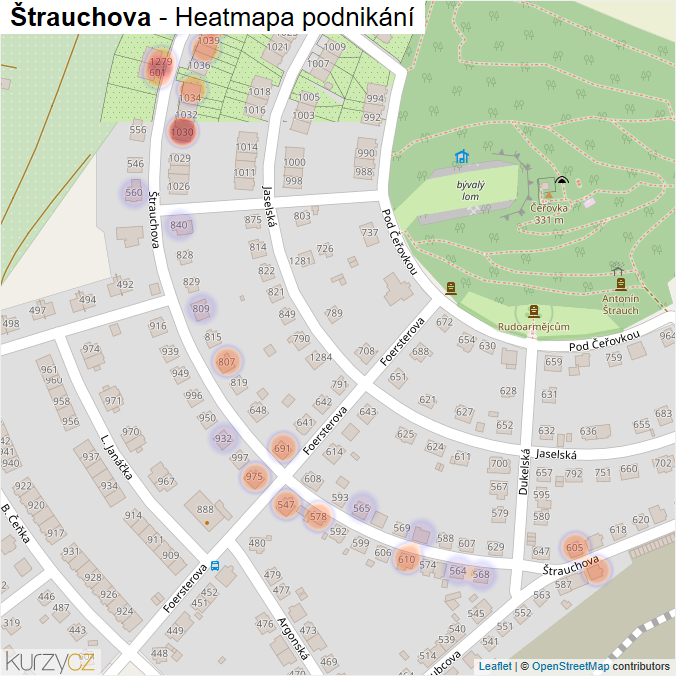 Mapa Štrauchova - Firmy v ulici.