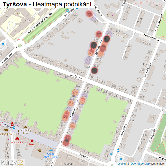 Mapa Tyršova - Firmy v ulici.