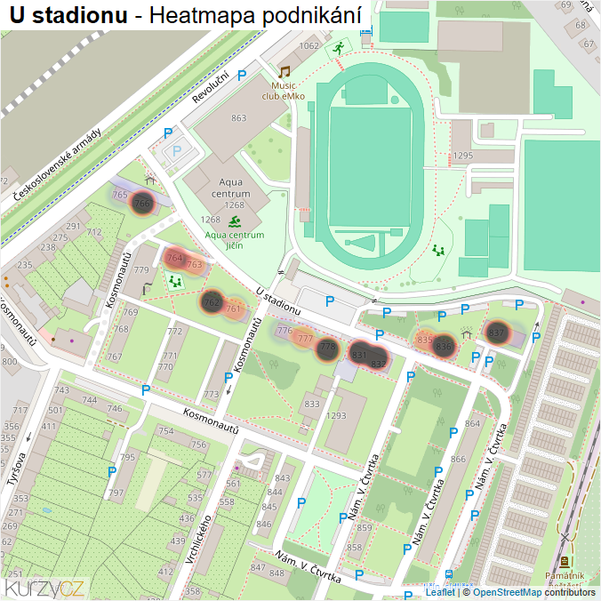 Mapa U stadionu - Firmy v ulici.