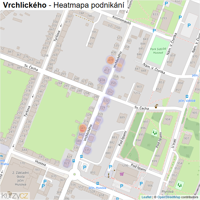 Mapa Vrchlického - Firmy v ulici.