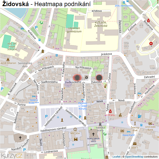 Mapa Židovská - Firmy v ulici.