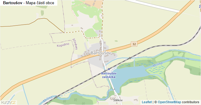 Bartoušov - mapa části obce