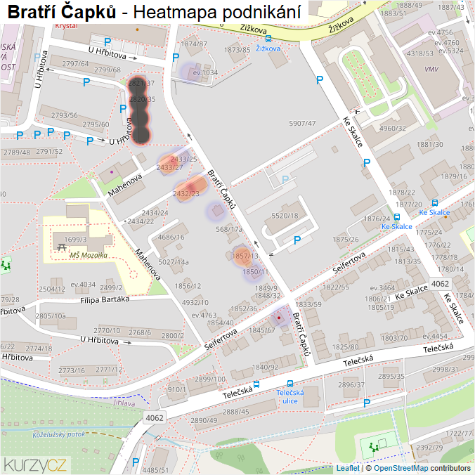 Mapa Bratří Čapků - Firmy v ulici.