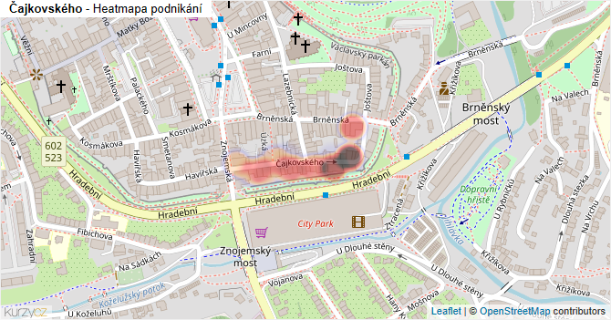 Čajkovského - mapa podnikání