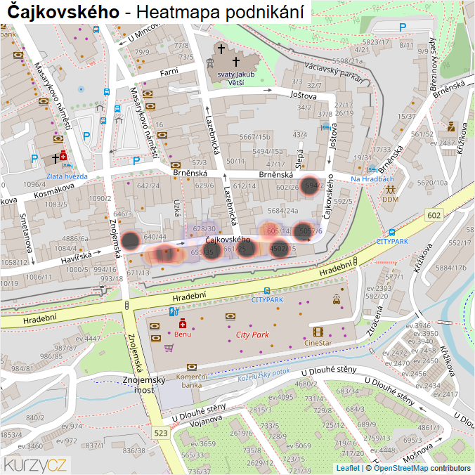 Mapa Čajkovského - Firmy v ulici.