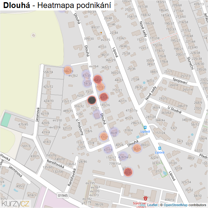 Mapa Dlouhá - Firmy v ulici.