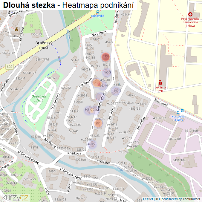 Mapa Dlouhá stezka - Firmy v ulici.