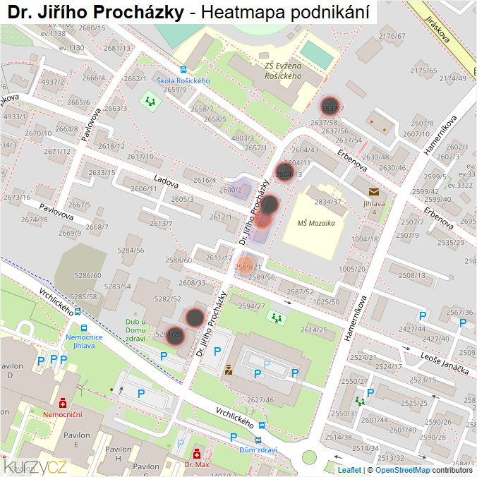 Mapa Dr. Jiřího Procházky - Firmy v ulici.