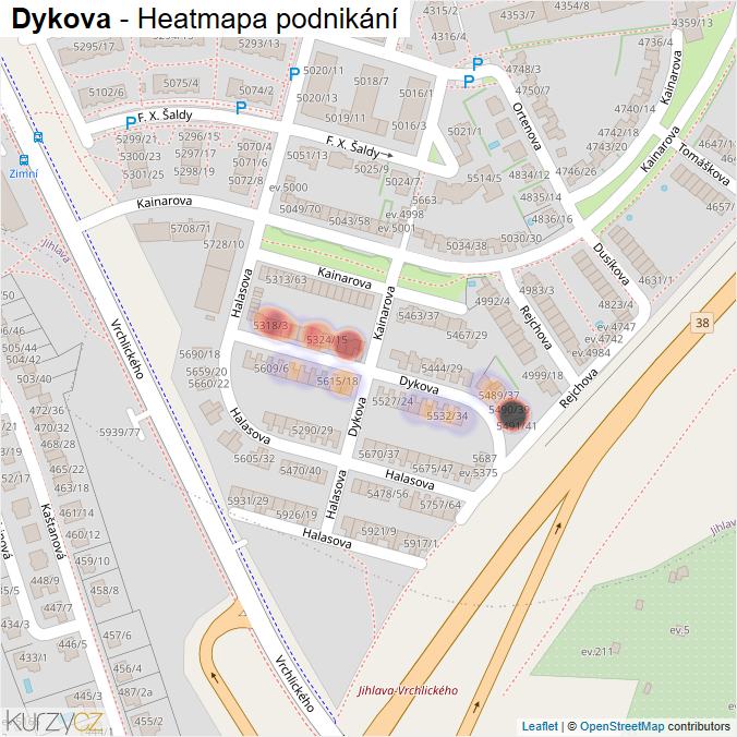 Mapa Dykova - Firmy v ulici.