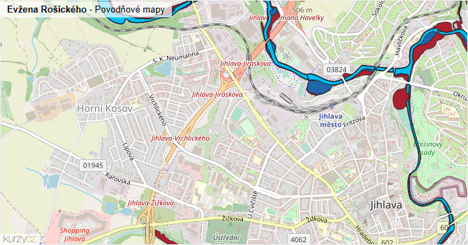 Evžena Rošického - záplavové mapy stoleté vody