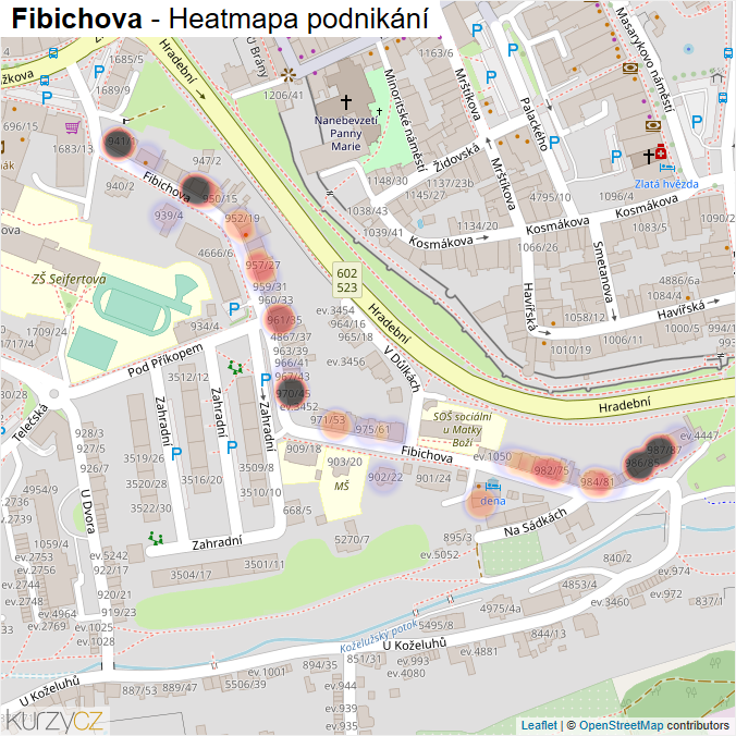 Mapa Fibichova - Firmy v ulici.