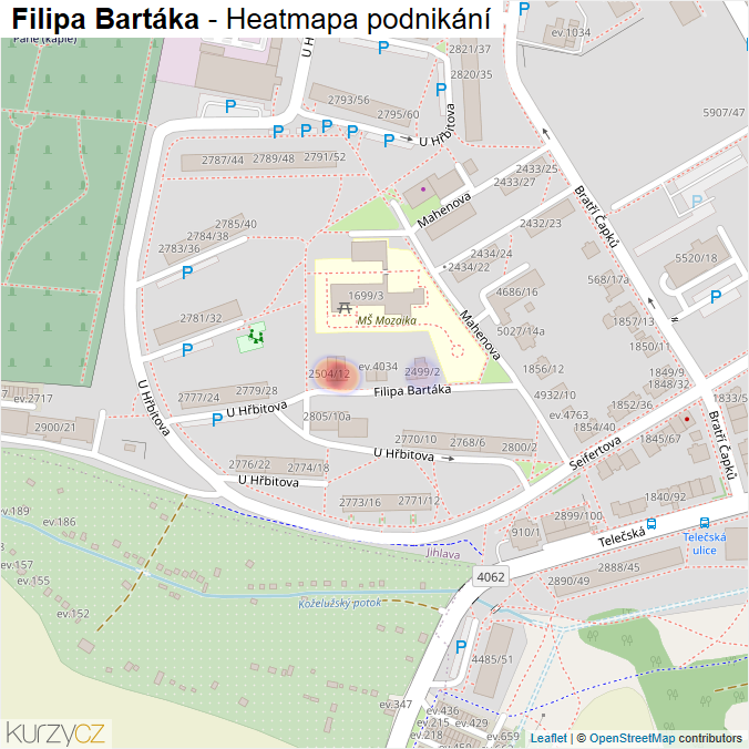 Mapa Filipa Bartáka - Firmy v ulici.