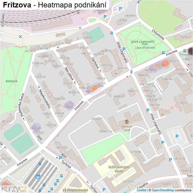 Mapa Fritzova - Firmy v ulici.