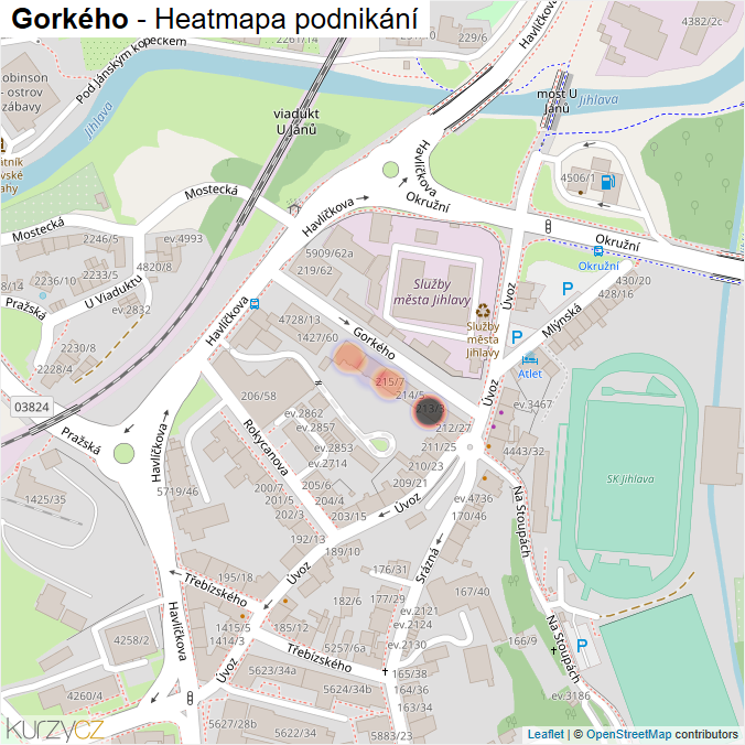 Mapa Gorkého - Firmy v ulici.