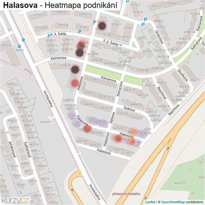 Mapa Halasova - Firmy v ulici.
