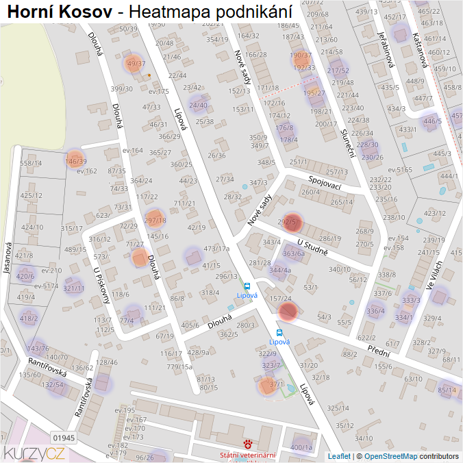 Mapa Horní Kosov - Firmy v části obce.