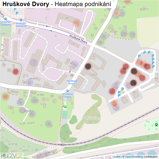 Mapa Hruškové Dvory - Firmy v části obce.