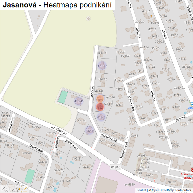 Mapa Jasanová - Firmy v ulici.