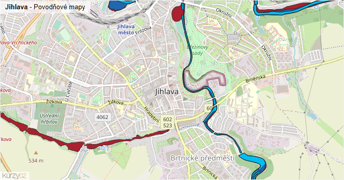Jihlava - záplavové mapy stoleté vody