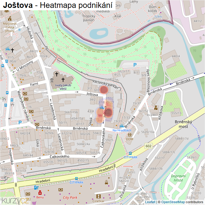 Mapa Joštova - Firmy v ulici.