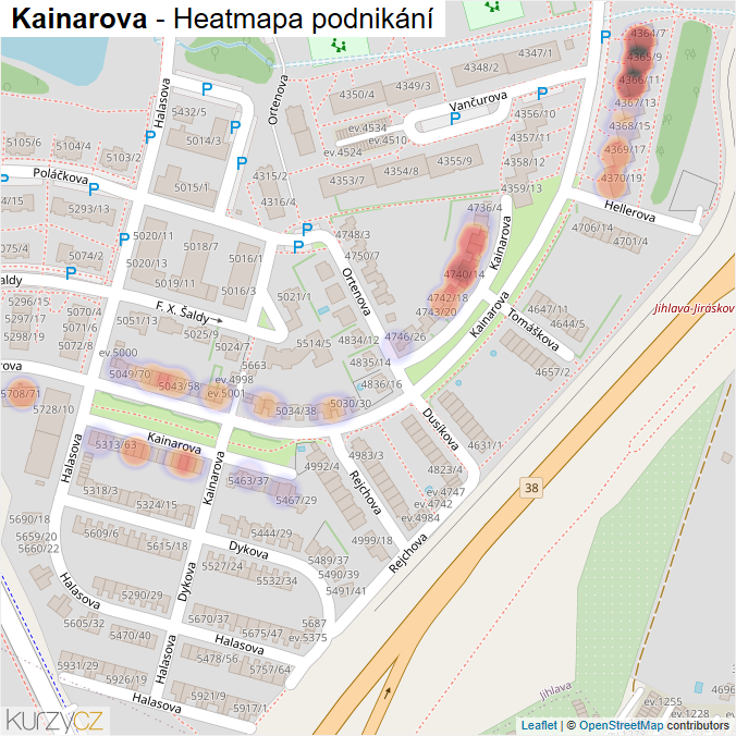 Mapa Kainarova - Firmy v ulici.