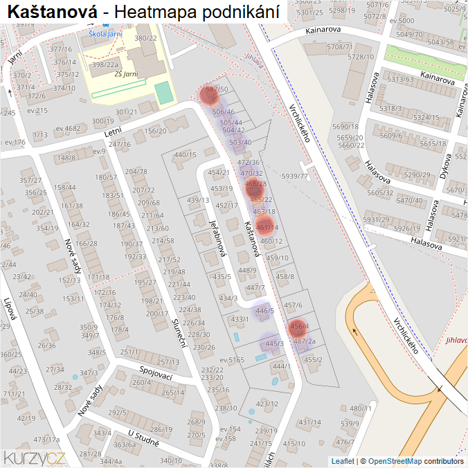 Mapa Kaštanová - Firmy v ulici.