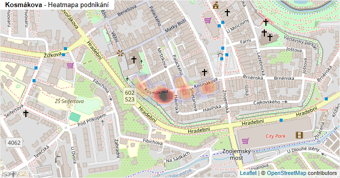 Kosmákova - mapa podnikání