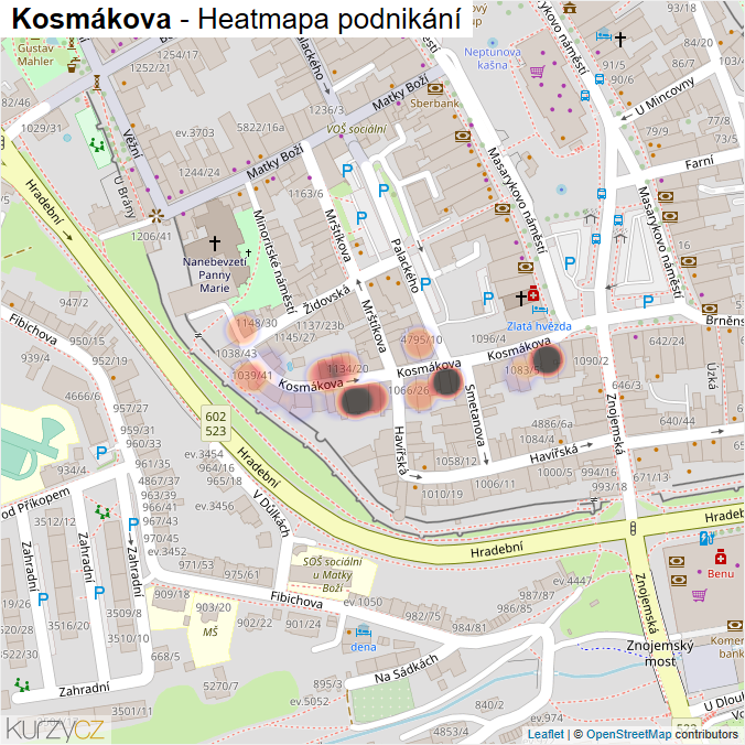 Mapa Kosmákova - Firmy v ulici.