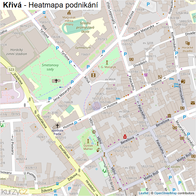 Mapa Křivá - Firmy v ulici.